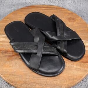 ALDO Crossband Slide Sandals Black Leather 1112956 Men US 9 M